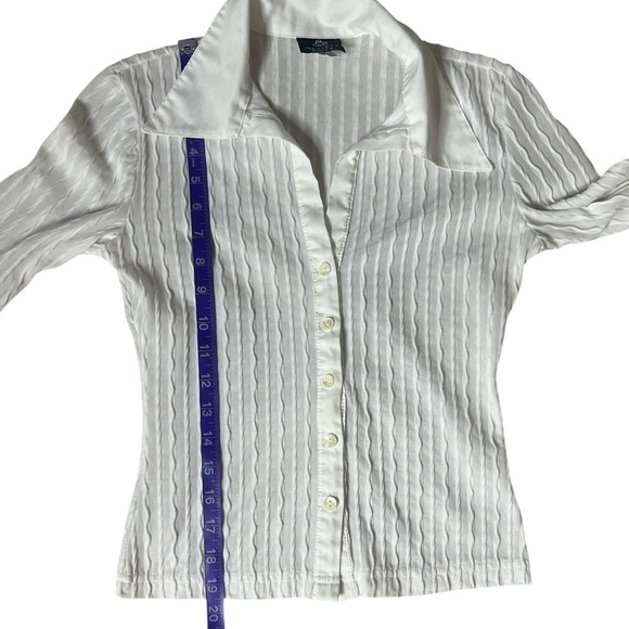 90s Vintage Anxiety Cafe Textured Collard V Neck Button Down Blouse - Picture 6 of 8
